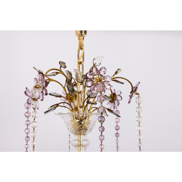 Metal Large Gilt and Faceted Crystal Glass Chandelier from Palwa, 1970s For Sale - Image 7 of 15