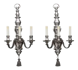 Large E.F. Caldwell Silvered Metal 3-Light Sconces - A Pair