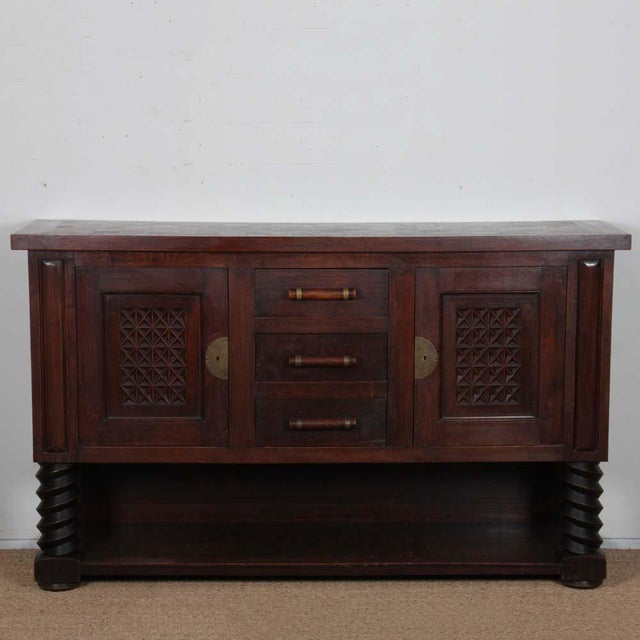 Breton Oak and Brass Sideboard, 1940s For Sale - Image 10 of 11