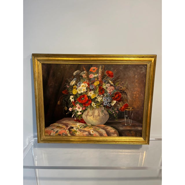 Beautiful original large German oil painting on quality canvas by J. Wild of Nurnberg. - early 20th century. A bouquet of...