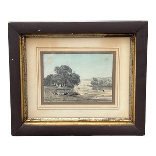 European School 19th C. Drawing in Original Framing - River Landscape For Sale
