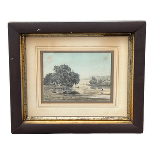 European School 19th C. Drawing in Original Framing - River Landscape
