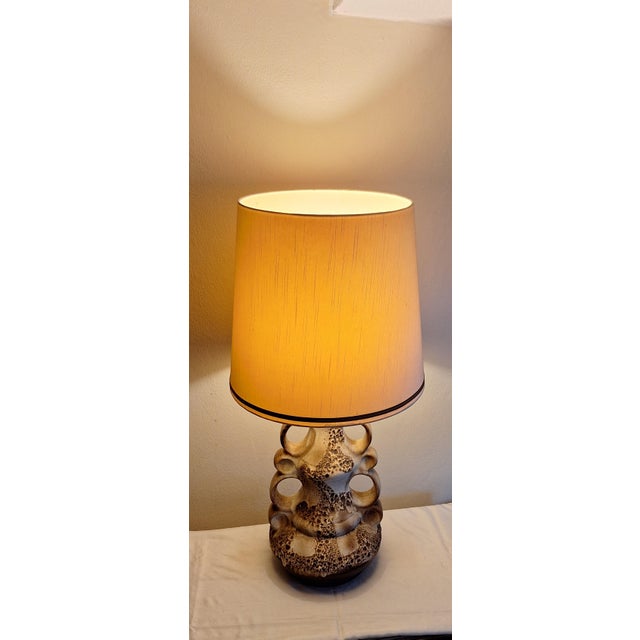 Large Vintage German Table Lamp with Gray-Brown Ceramic Base, 1970s For Sale - Image 3 of 8