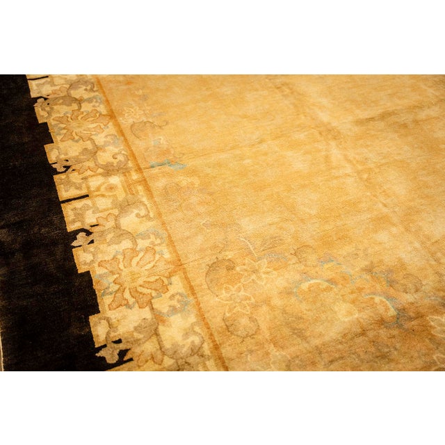 1920s Soft Yellow Field Antique Floral Minimalist Knotted Wool Chinese Peking Rug For Sale - Image 9 of 9