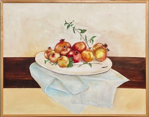 Hedva Yardeni, Israeli Folk Art Oil Painting Pomegranates Naive Style Still Life Hedva Yardeni