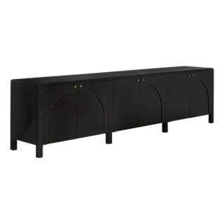 NOIR Weston Sideboard, Hand Rubbed Black with Light Brown Trim For Sale
