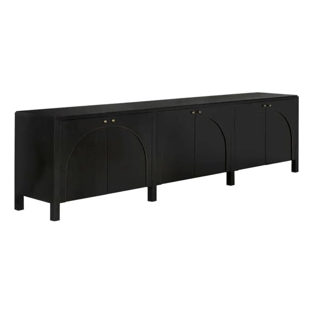 NOIR Weston Sideboard, Hand Rubbed Black with Light Brown Trim For Sale