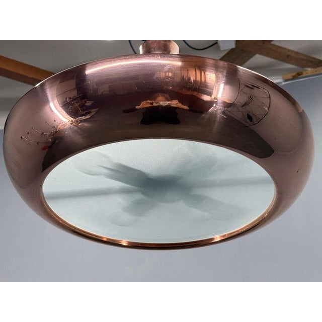 Metal Bauhaus UFO Pendant Light in Copper by Josef Hurka, 1930s For Sale - Image 7 of 12
