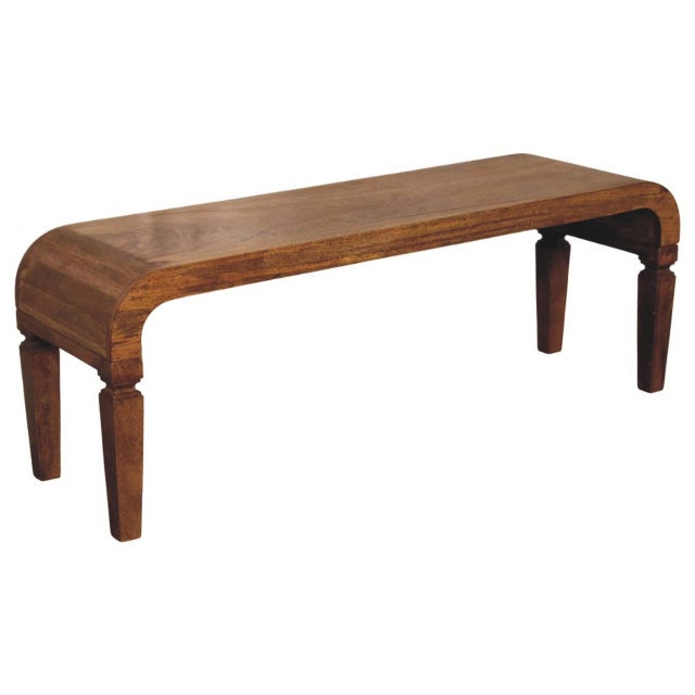 Modern Amber Oak-Finish Mango Wood Curved Coffee Table For Sale - Image 3 of 8