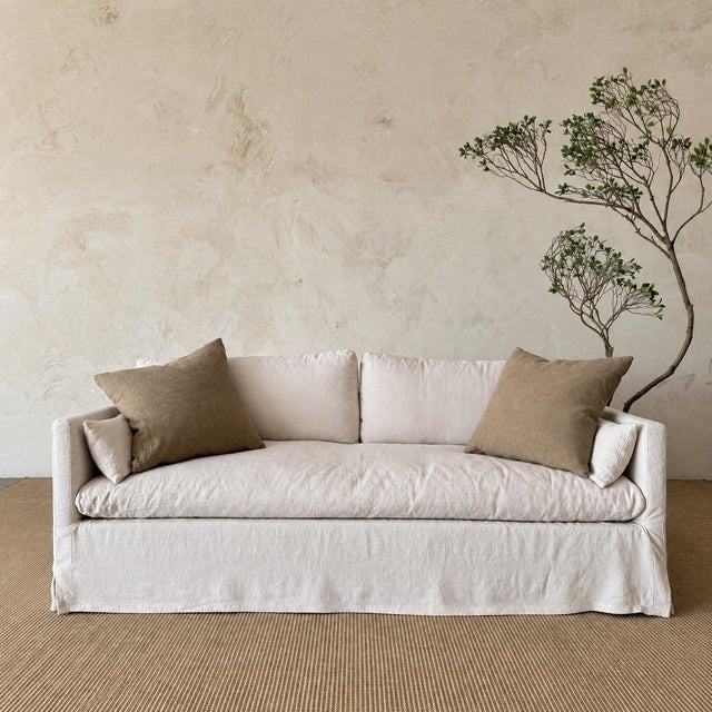 Veles Slip Covered Sofa in 100% Pure Thick Belgian Linen- Greige For Sale In Los Angeles - Image 6 of 8