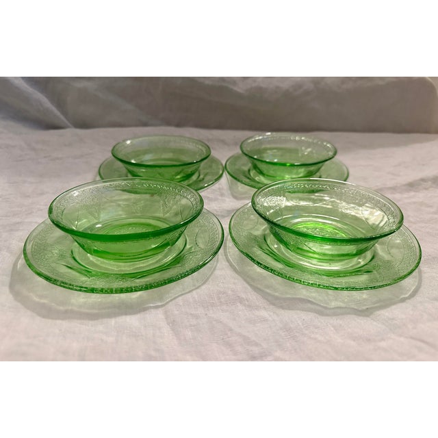 Vintage Federal Glass Geogian Lovebirds Bread and Butter dish with Dessert bowls. Great with other patterns in the light...