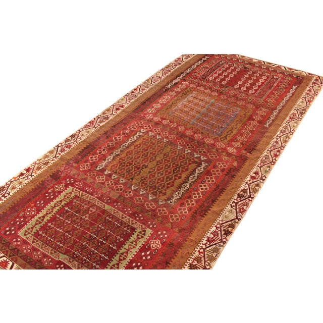 Traditional 1950s Vintage Kayseri Kilim Rug in Red and Brown Geometric Pattern For Sale - Image 3 of 7