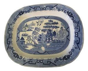 Large Victorian Ironstone Meat Plate with Willow Pattern, 1850s