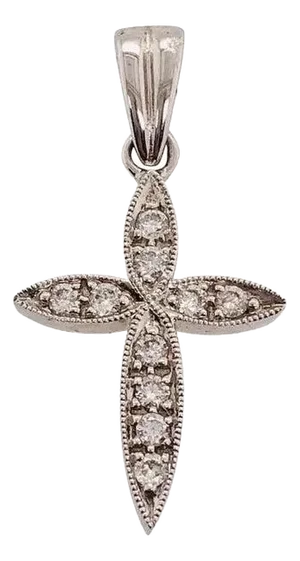 18 Karat White Gold Cross Diamond Pendant 0.18 Total Diamond Weight