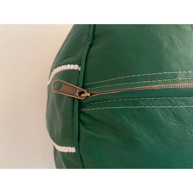 Metal Green Moroccan Leather Pouf Cover For Sale - Image 7 of 10