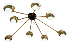 Flush Mount Brass and Glass Chandelier by Silvio Piattelli