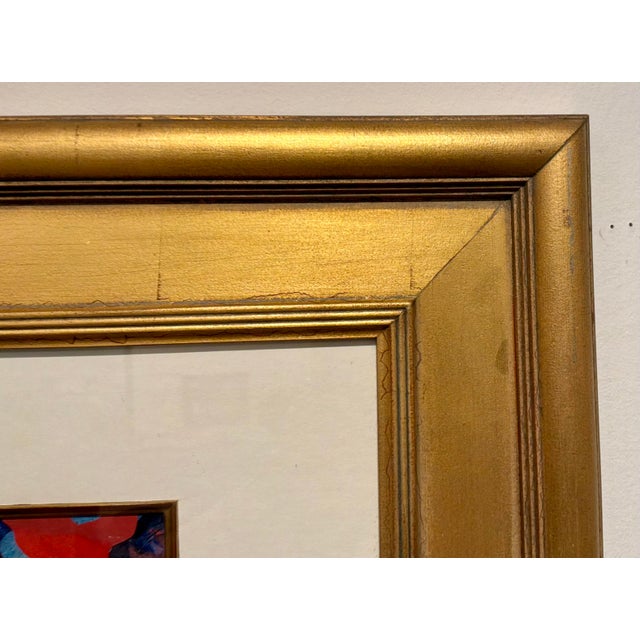 Unique Vintage Abstract Collage, white matte, gold frame and fillet, glass, circa 1980’s
