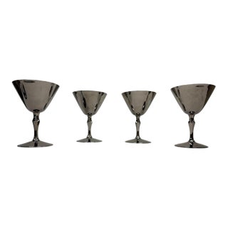 Vintage Art Deco Style Gunmetal Nude Lady Stem Martini Glasses - Set of 4 For Sale