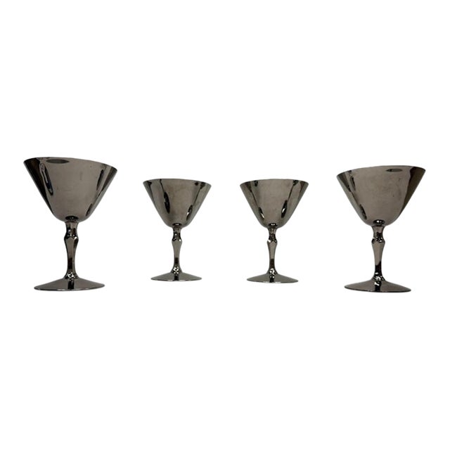 Vintage Art Deco Style Gunmetal Nude Lady Stem Martini Glasses - Set of 4 For Sale