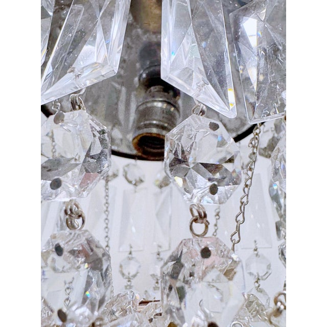 1950s Vintage Crystal Basket Chandelier With Brass Rim For Sale - Image 5 of 8