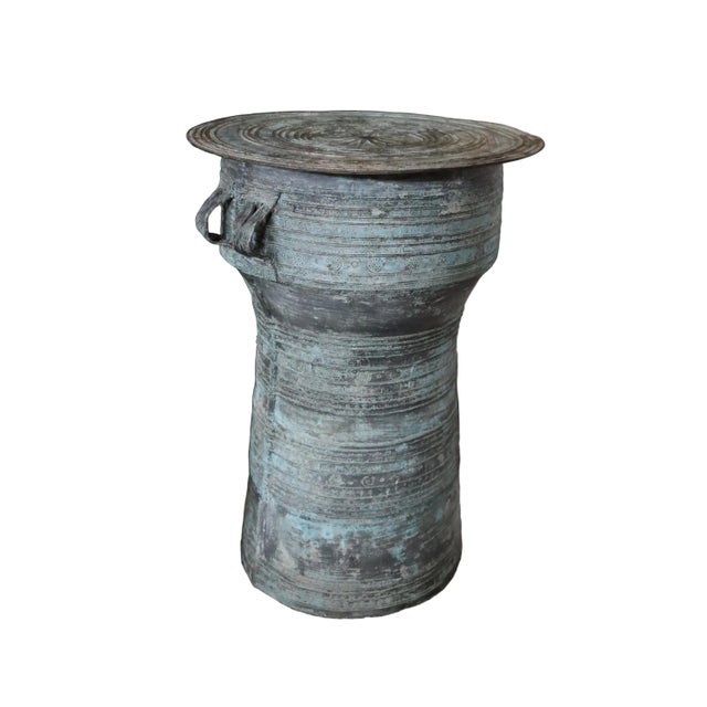 Traditional Southeast Asian Bronze Rain Drum Side Table For Sale - Image 3 of 9