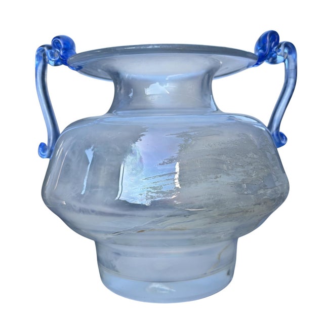Murano Murano Scavo Art Glass Amphora Vase With Cobalt Blue Handles For Sale - Image 4 of 17