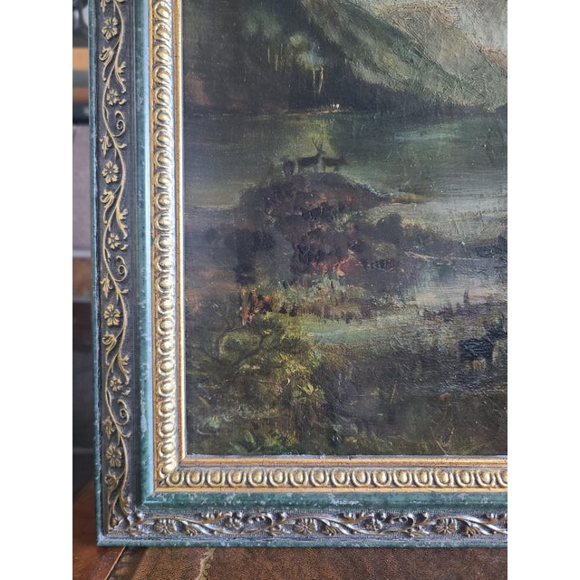 Antique 19th Century Oil Painting Moody Woodland Landscape With Deer For Sale - Image 12 of 15