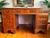 Vintage Twin Pedestal Desk in Yew Wood and Leather Top, 1980 For Sale - Image 3 of 18