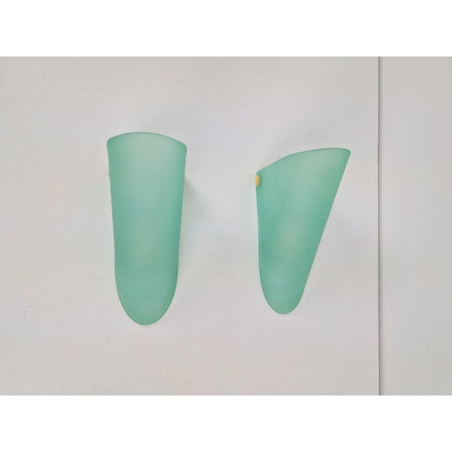 Vintage Triangular Conical Wall Sconces in Green Frosted Glass from Lumal-It, 1990s, Set of 2 For Sale - Image 9 of 16