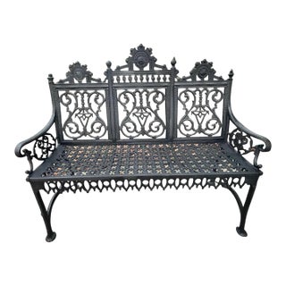 Late 19th Century Gothic Iron Garden Bench, Restored For Sale