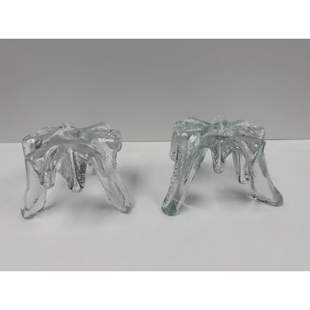Early 21st Century Pair of Early 21st Century Clear Blenko Glass Candlesticks in Icy Tripod Style For Sale - Image 5 of 11