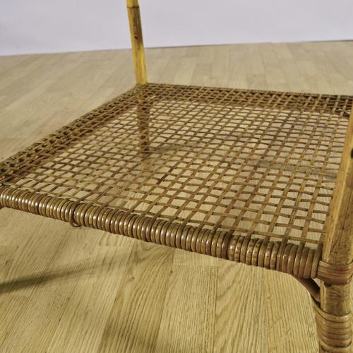 Round Bamboo and Rattan Coffee Table with Glass Top and Woven Shelf, 1950s For Sale - Image 6 of 9