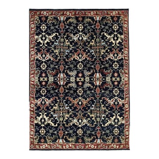10x14 Blue Hand-Knotted Wool Floral Crosses Classic Traditional Carpet Rug For Sale