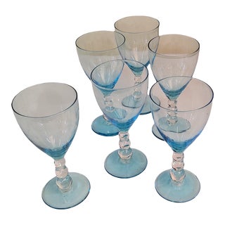 Set of 6 Bryce Aristocrat Cerulean Wine/Water Goblets, 1940s For Sale