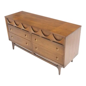 Brasilia Mid Century Modern Walnut 6 Drawer Long Credenza Dresser