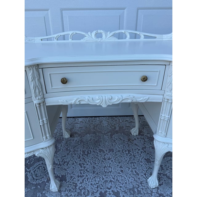 Vintage French Provincial Kidney Desk in Vintage Ivory Finish With Claw-and-Ball Feet For Sale - Image 11 of 13