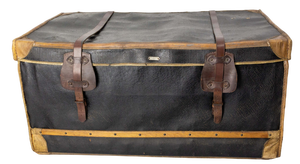 Late 19th Century French Leather Trunk with Train Labels