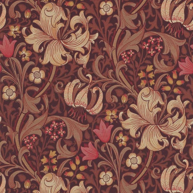Morris & Co Golden Lily Wallpaper in Fig/Burnt Orange For Sale
