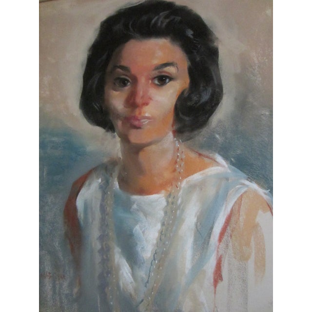 Velletri 64 Mid Century Modern Portrait Oil on Canvas Original Frame For Sale - Image 10 of 10