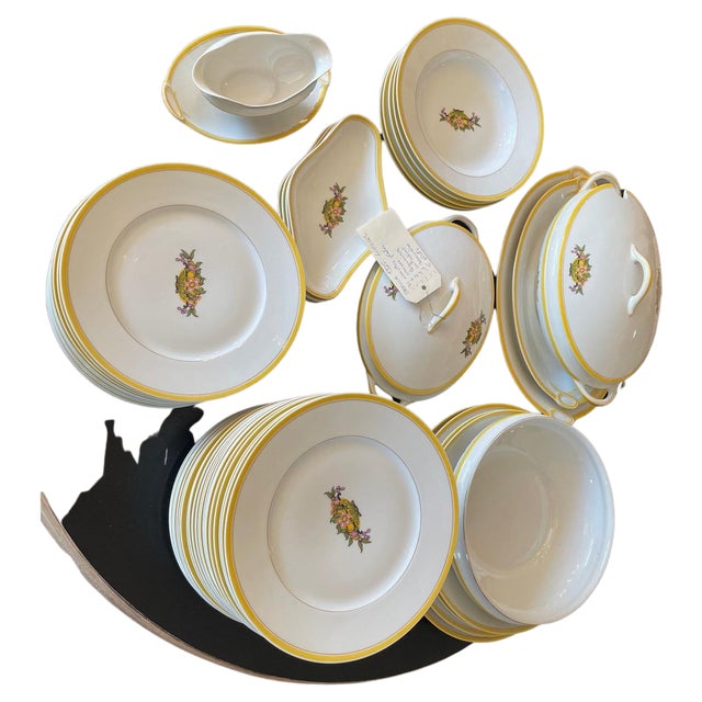French Art Deco Service in Porcelain from Limoges, 1920s, Set of 49 For Sale