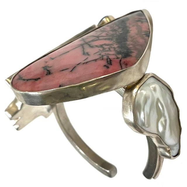 Vintage Statement Brutalist Cuff - Sterling Silver - Semi-Precious Gems - Studio Greytak Montana For Sale - Image 10 of 14