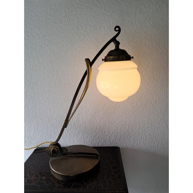 Art Nouveau Desk Lamp in Brass and Opaline, 1890s For Sale - Image 12 of 13