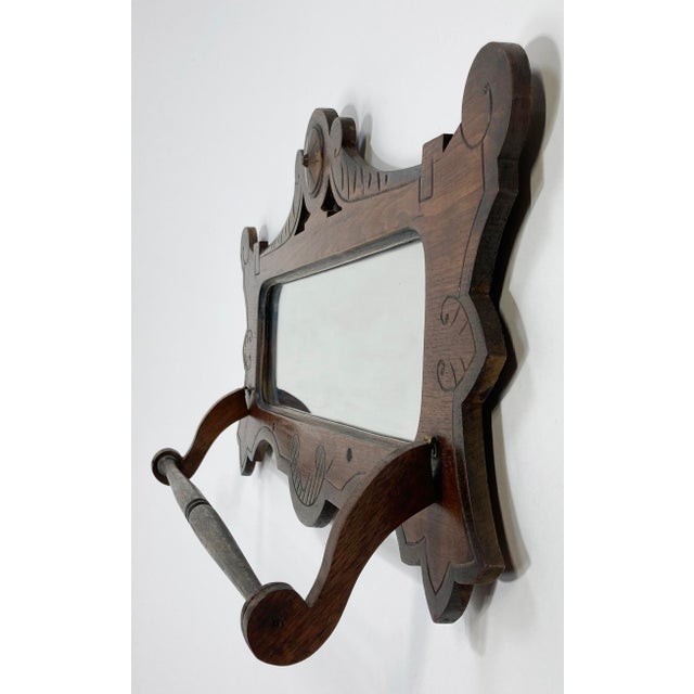 Early 20th Century Antique Victorian Style Wall Mount Mirror With Towel Rack For Sale - Image 5 of 10