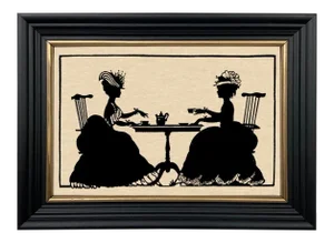 "Ladies Tea Framed" Contemporary Paper Cut Silhouette, Framed
