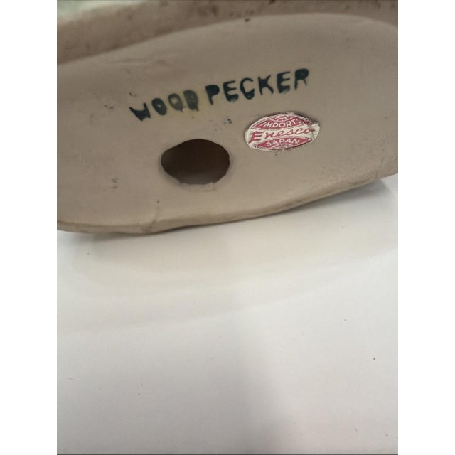 Mid 20th Century Vintage Enesco Japan Woodpecker Bird Family Figurine Mid Century Import Label For Sale - Image 5 of 6