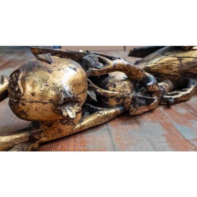 Gold 19th Century Chinoiserie Chinese Carved Giltwood Architectural Fragment With Birds and Pomegranates For Sale - Image 8 of 18