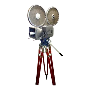 1953 Cinema Newsreel Camera Sculpture, All Original With Vintage Wood Tripod