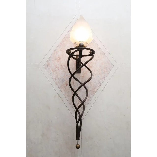 Metal Italian Sconces with Frosted Glass Globe, Set of 2 For Sale - Image 7 of 8