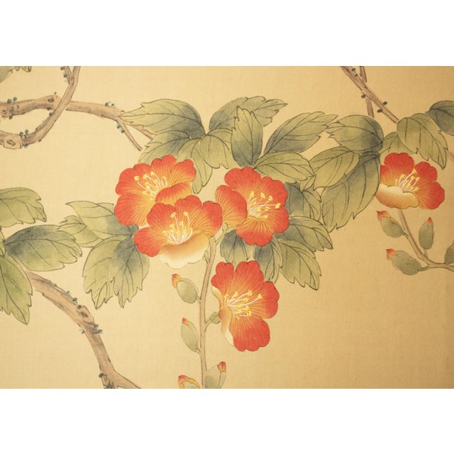 Wood C. 1980s Maitland Smith, Painted Folding Screen "Magnolia and Sparrows" For Sale - Image 7 of 18