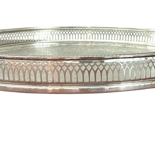 Metal Vintage English Silverplate Round Gallery Tray With Shell Handles For Sale - Image 7 of 9